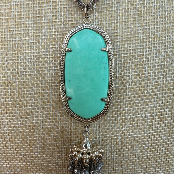 Kendra Scott Rayne Pendant Green and Gold Necklace with Tassel, Long - Picture 3 of 14